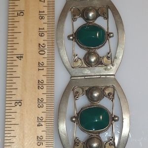 Vintage wide Mexico Sterling silver green mask bra